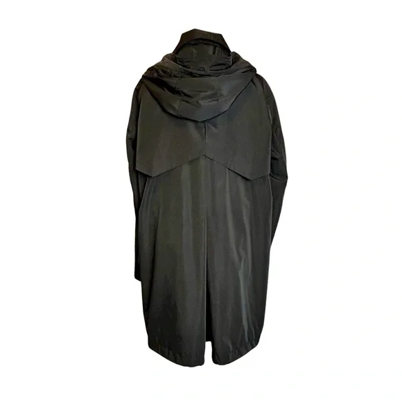 Via Spiga Black Raincoat Womens Size L Loose Fit Swing Lightweight Hooded Lined - Picture 4 of 11